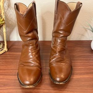 Justin 3404 Brown Leather Roper Cowboy Western Boots Men's Size 8.5D